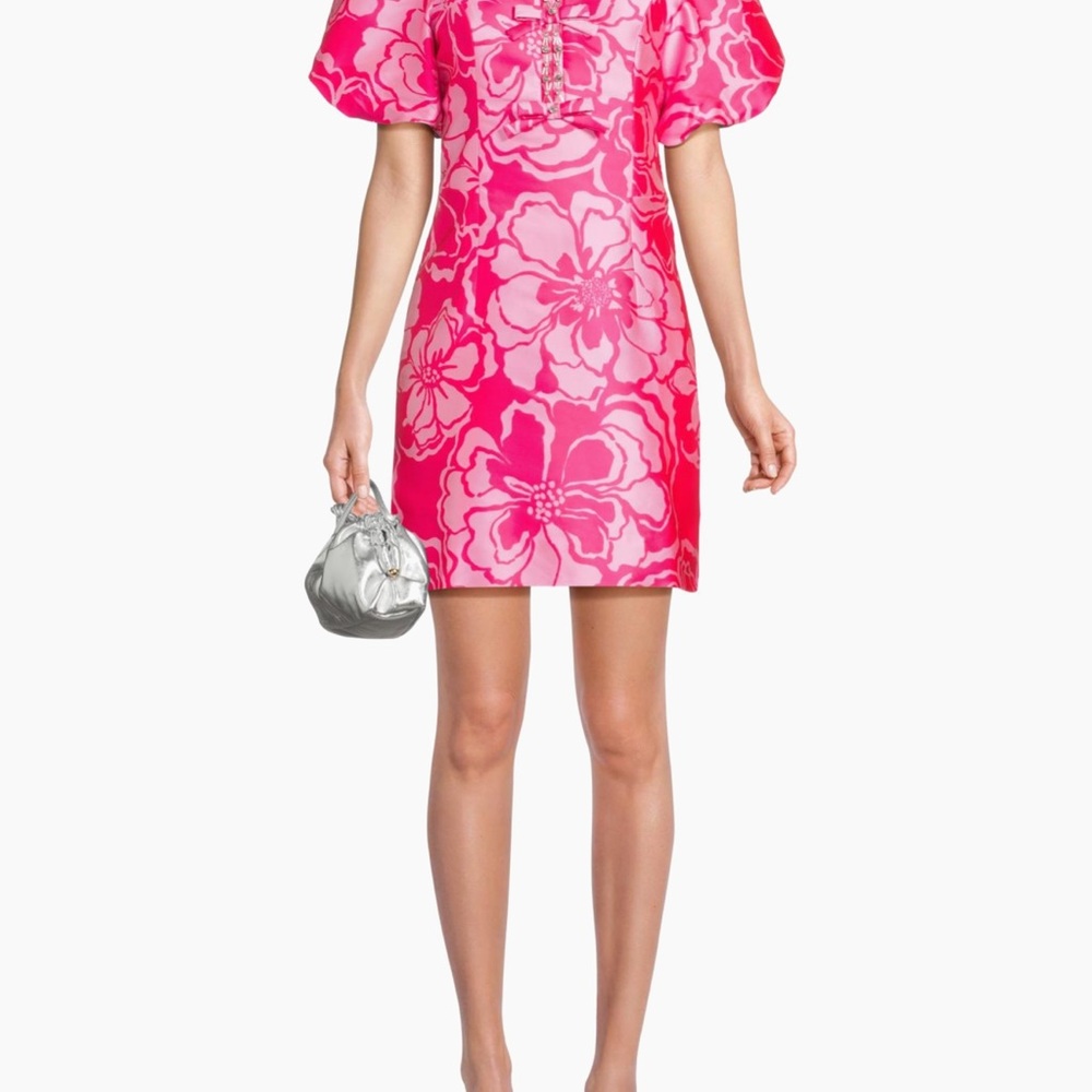 Lilly Pulitzer Hot Pink Floral Puff-Sleeve Mini Dress Reserve collection 6
